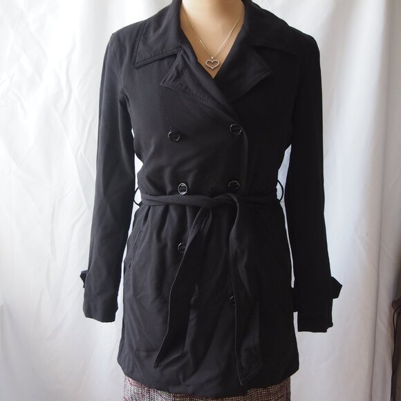 Versailles Women's Black Polyester Long Sleeve Double Breasted Coat Size 6 - Picture 1 of 14